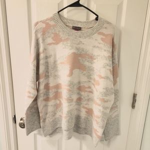 Size medium sweater gray white and a light pink peach color army pattern
